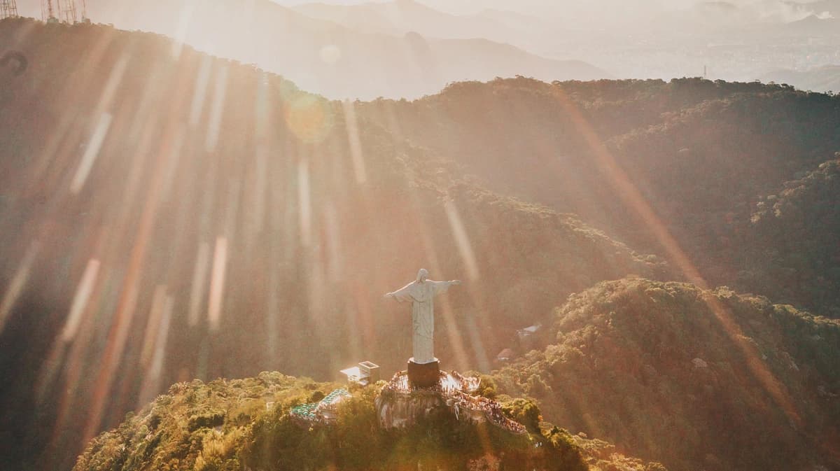 aerial view of Christ the Redeemer statue in Brazil